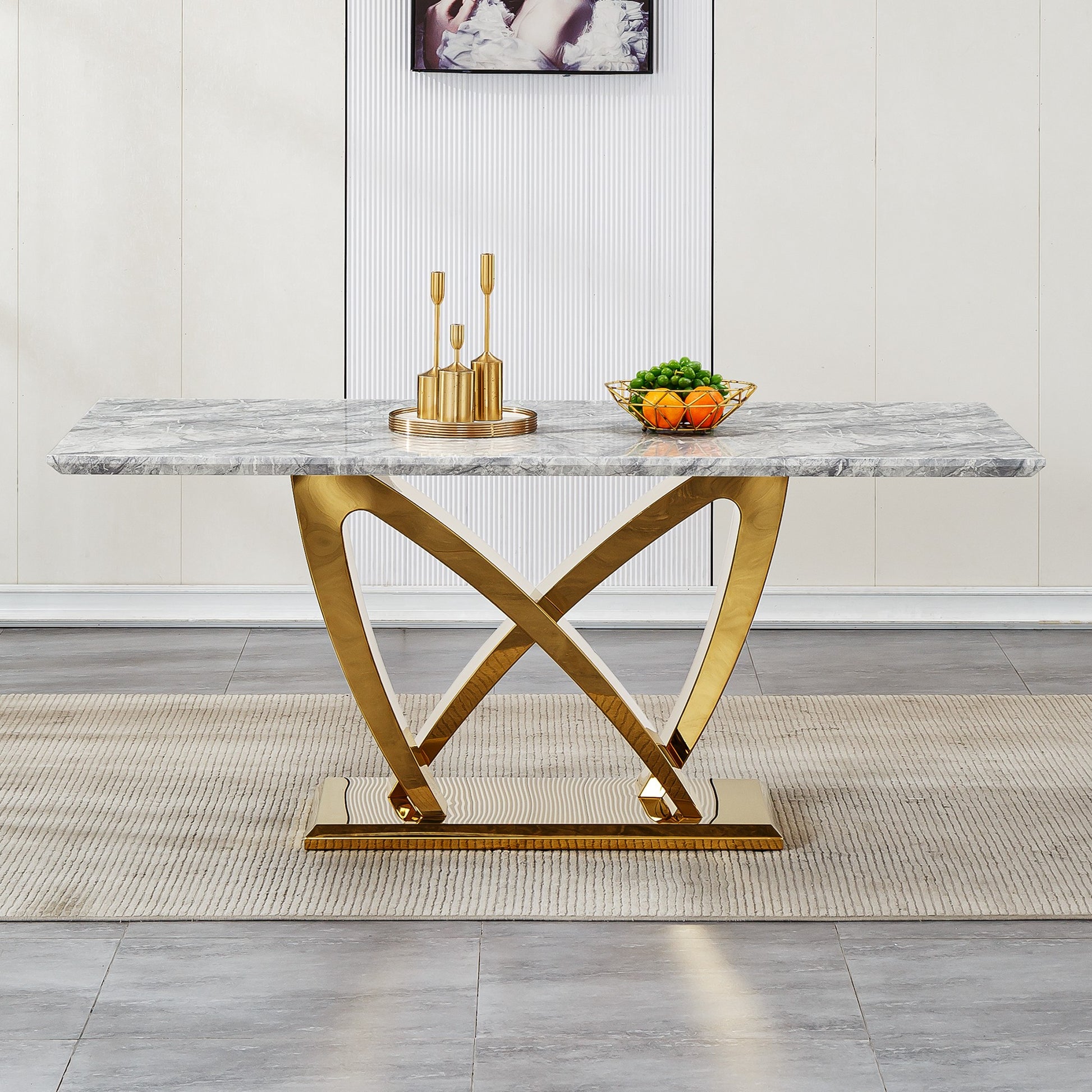 Sumdeal Rectangular Faux Marble Dining Table for Modern Dining Rooms - fallback-gallery image 2