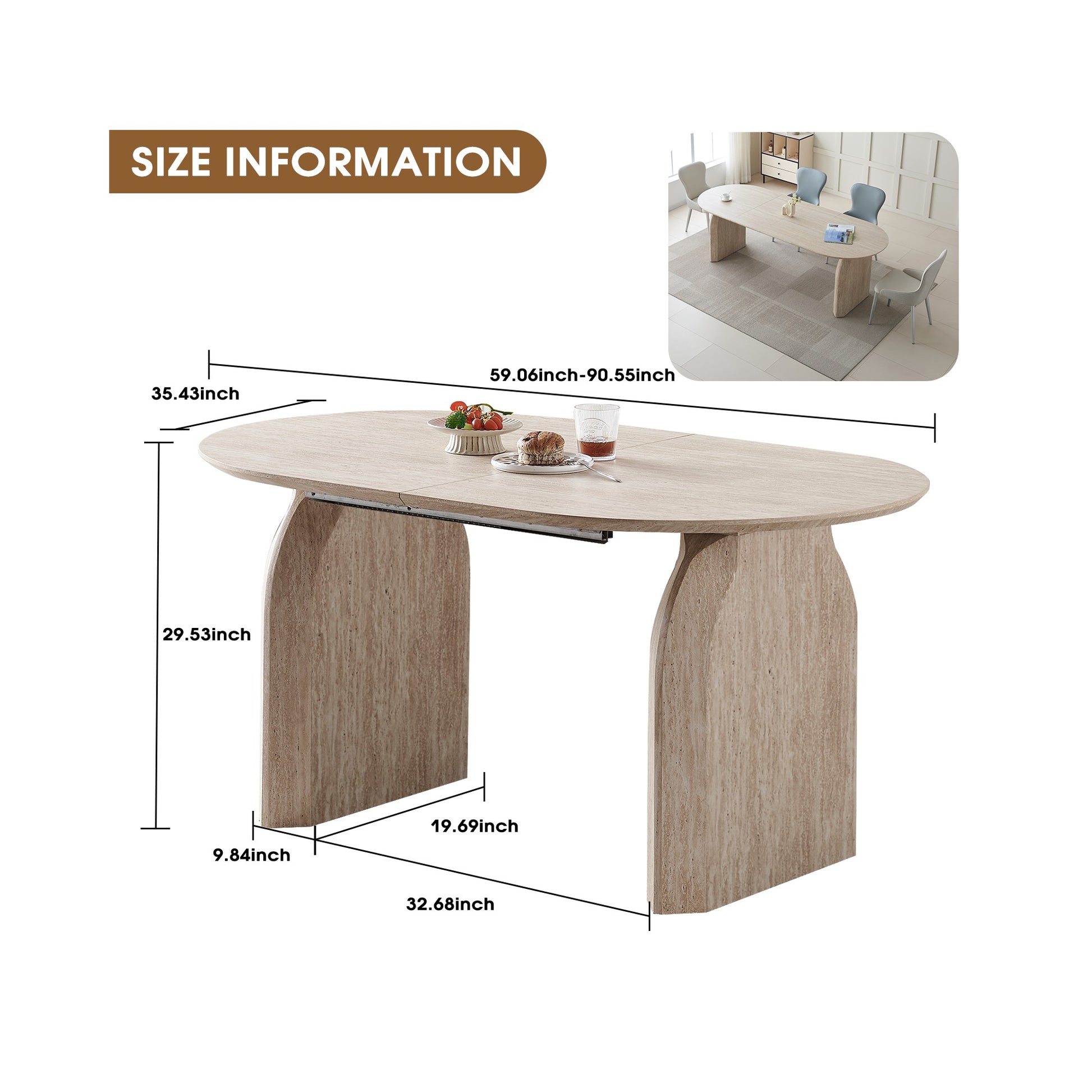 Sumdeal Oval Wood-Look Dining Table for Modern Dining Rooms - dimension image 2