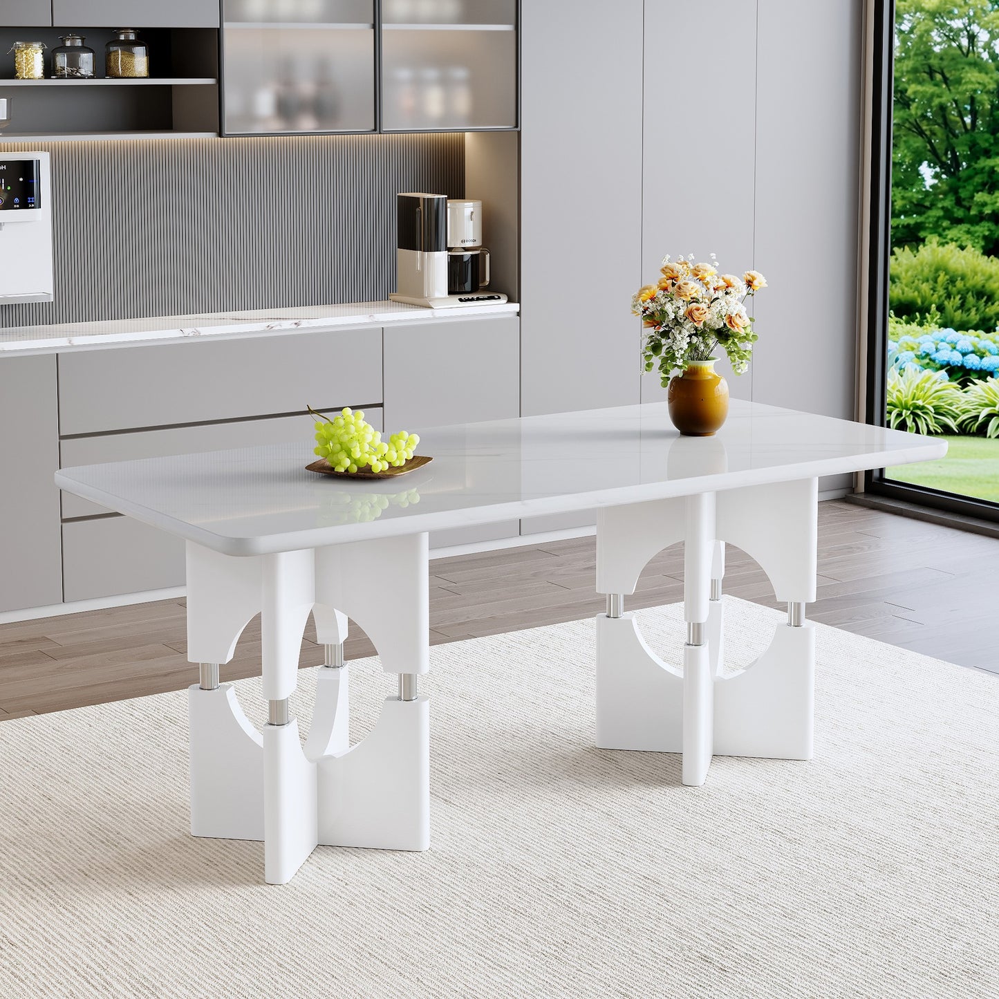 Sumdeal Rectangular Faux Marble Dining Table for Modern Dining Rooms - fallback-gallery image 2