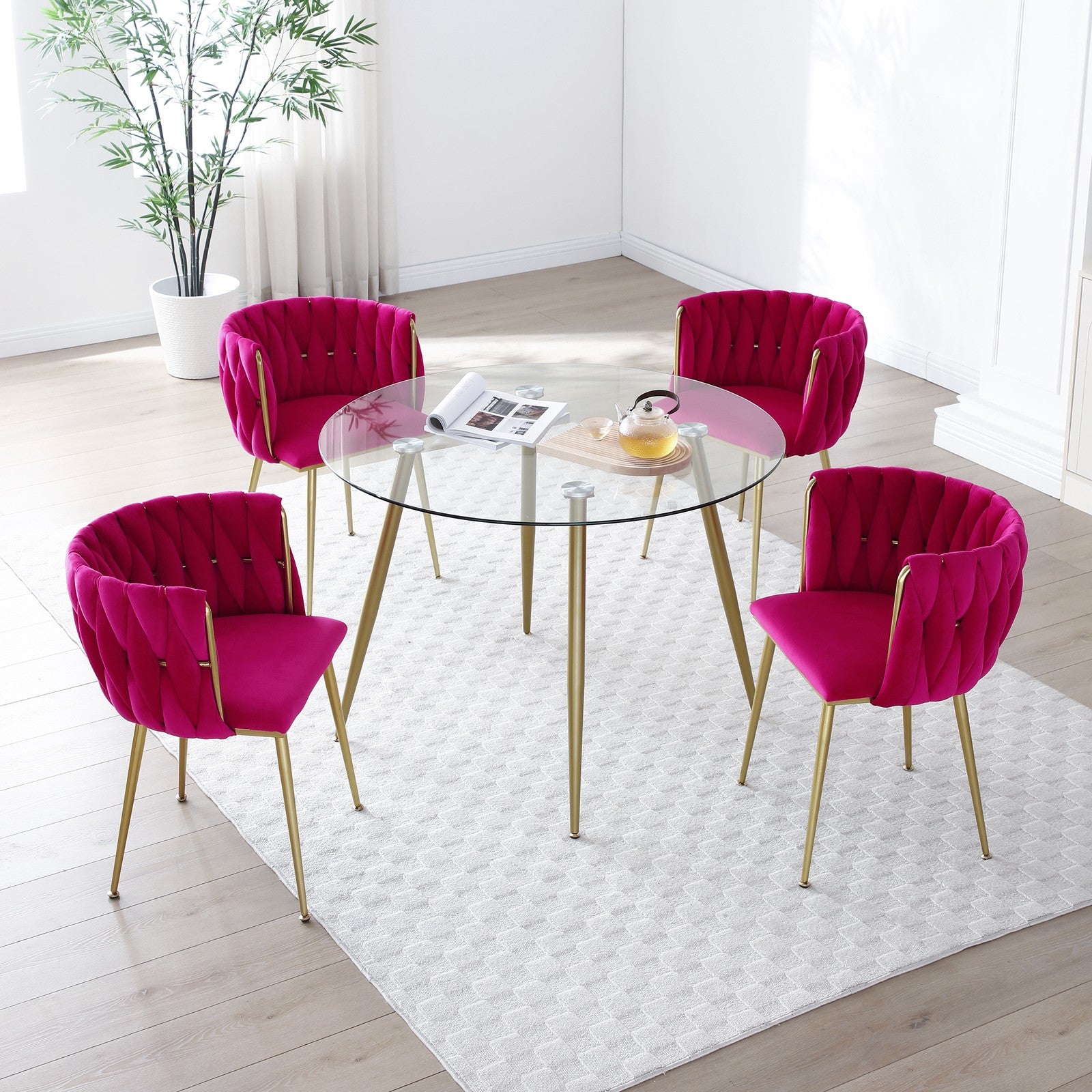 Sumdeal Rose Red Velvet Dining Chairs Set of 2 with Gold Legs - product image 2