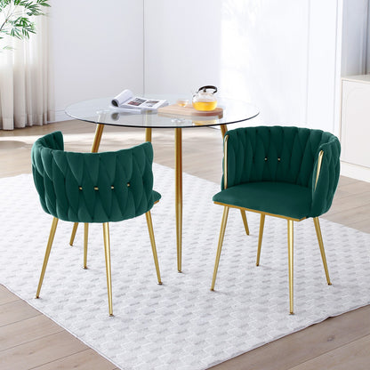 Sumdeal Green Velvet Dining Chairs Set of 2 with Gold Legs - product image 2