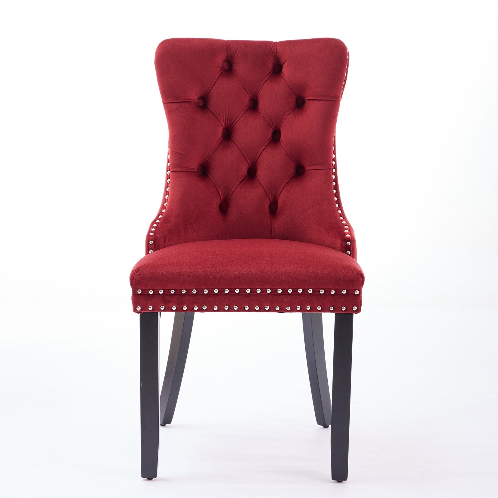 Sumdeal Burgundy Velvet Dining Chairs Set of 2 with Wood Legs - product image 2