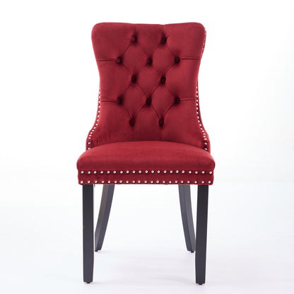 Sumdeal Burgundy Velvet Dining Chairs Set of 2 with Wood Legs - product image 2