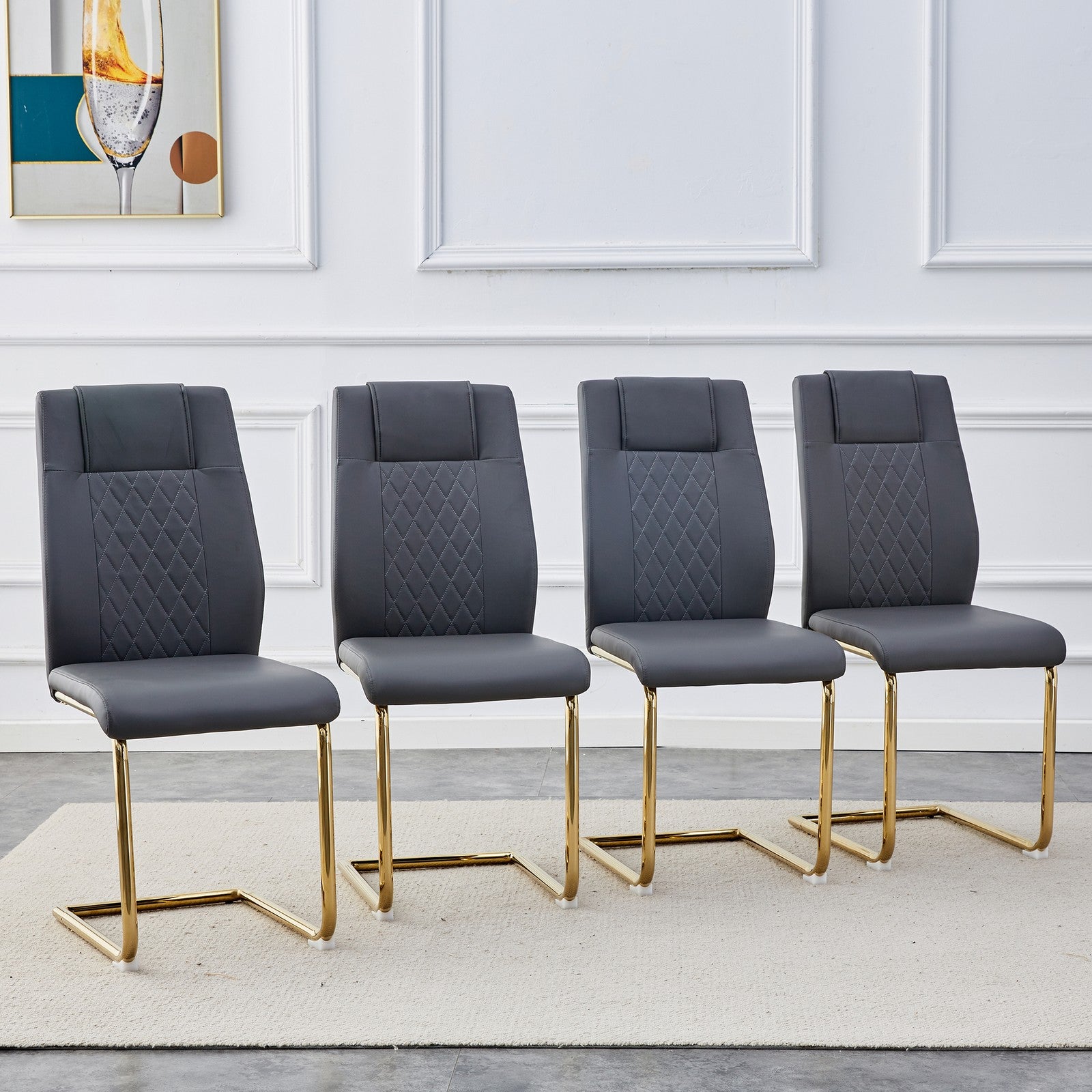 Sumdeal Gray PU Leather Dining Chairs Set of 4 with Gold Legs - product image 2