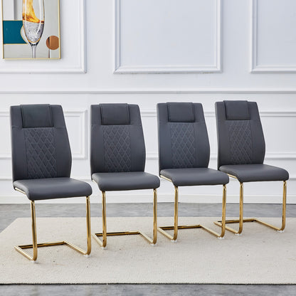 Sumdeal Gray PU Leather Dining Chairs Set of 4 with Gold Legs - product image 2