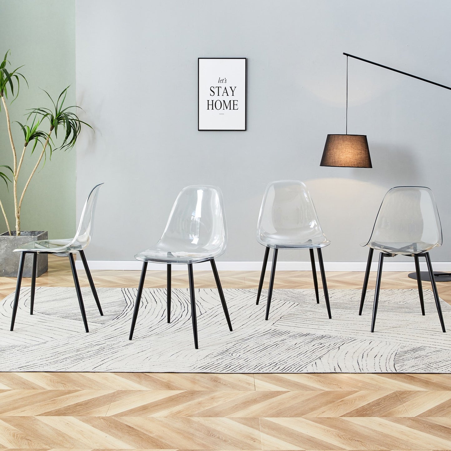 Sumdeal Transparent Clear Plastic Dining Chairs Set of 6 with Black Legs - product image 2
