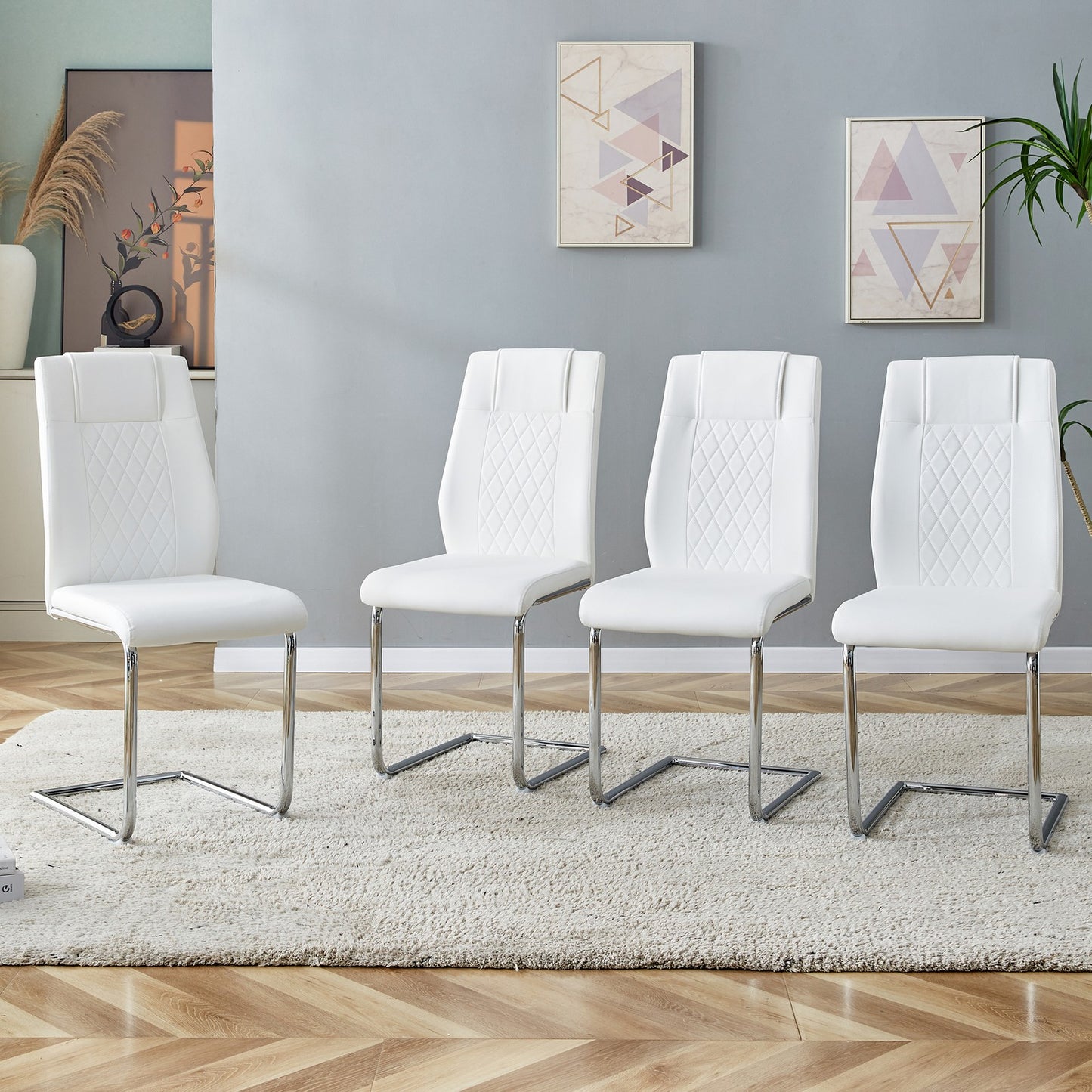 Sumdeal White PU Leather Dining Chairs Set of 4 with Modern Legs - product image 2