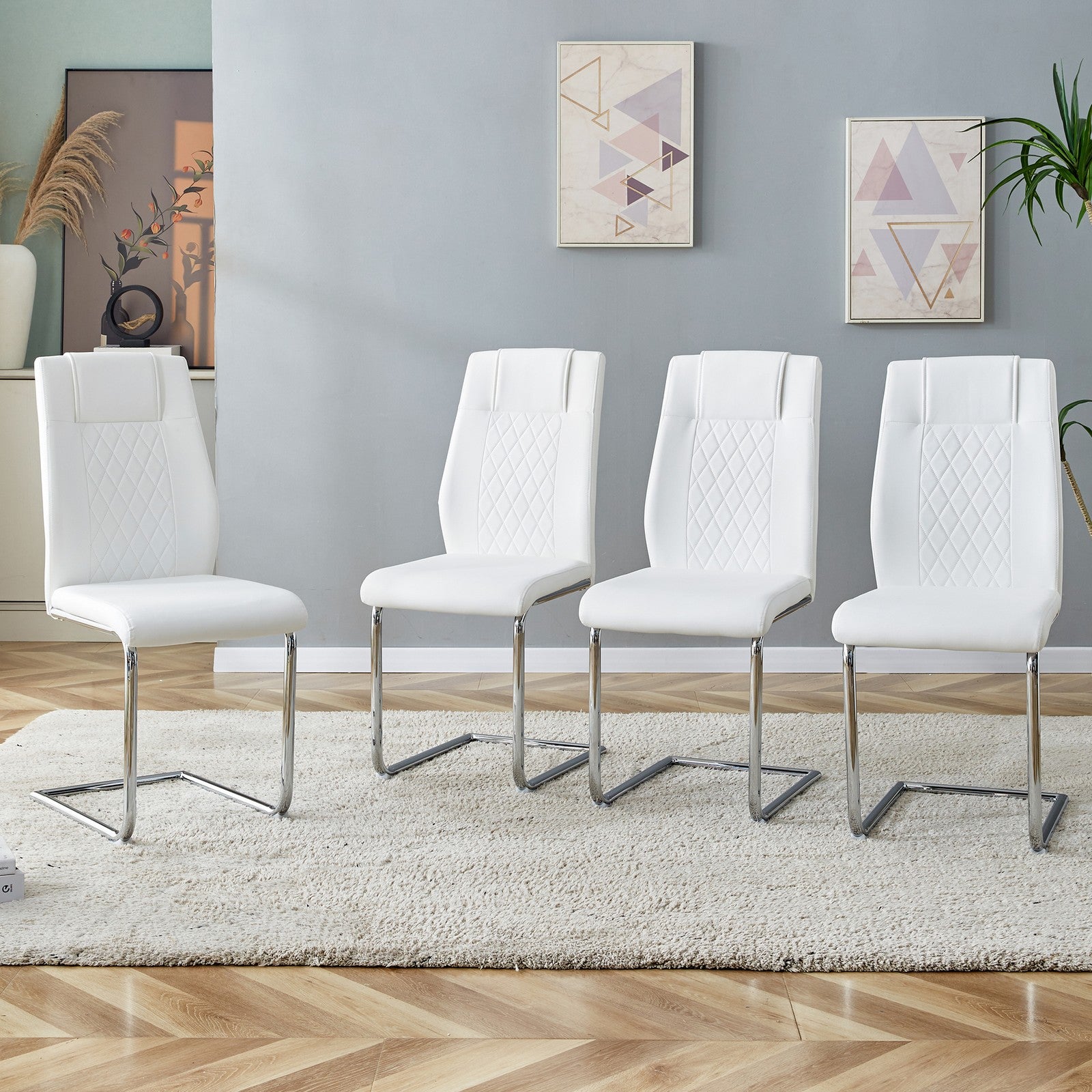 Sumdeal White PU Leather Dining Chairs Set of 4 with Modern Legs - product image 2