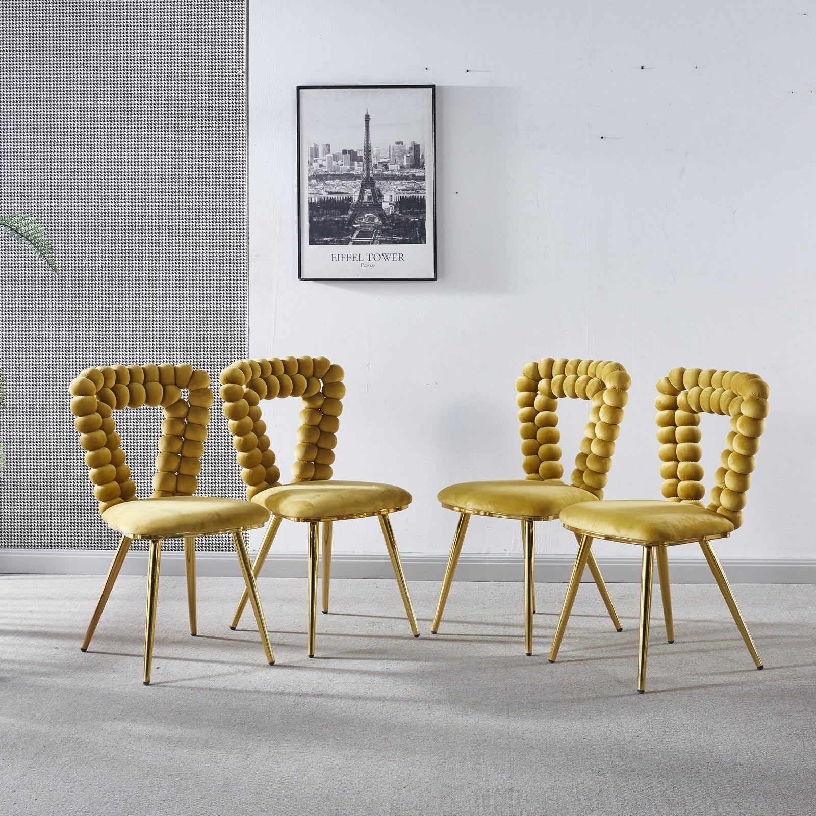 Sumdeal Yellow Fabric Dining Chairs Set of 4 with Gold Legs - product image 2