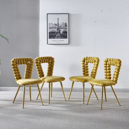 Sumdeal Yellow Fabric Dining Chairs Set of 4 with Gold Legs - product image 2