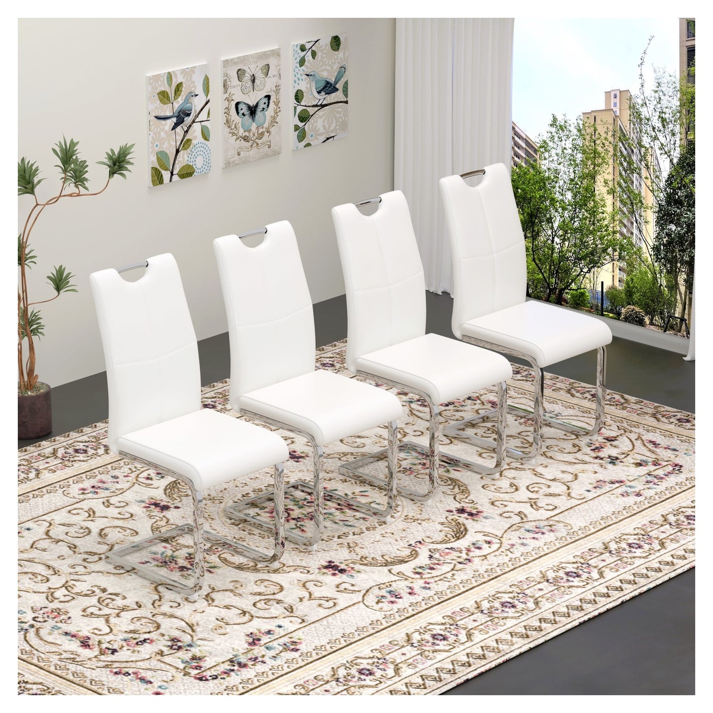Sumdeal Modern PU Dining Chairs Set of 4 with Silver Legs for Apartments and Kitchens - Walmart image White