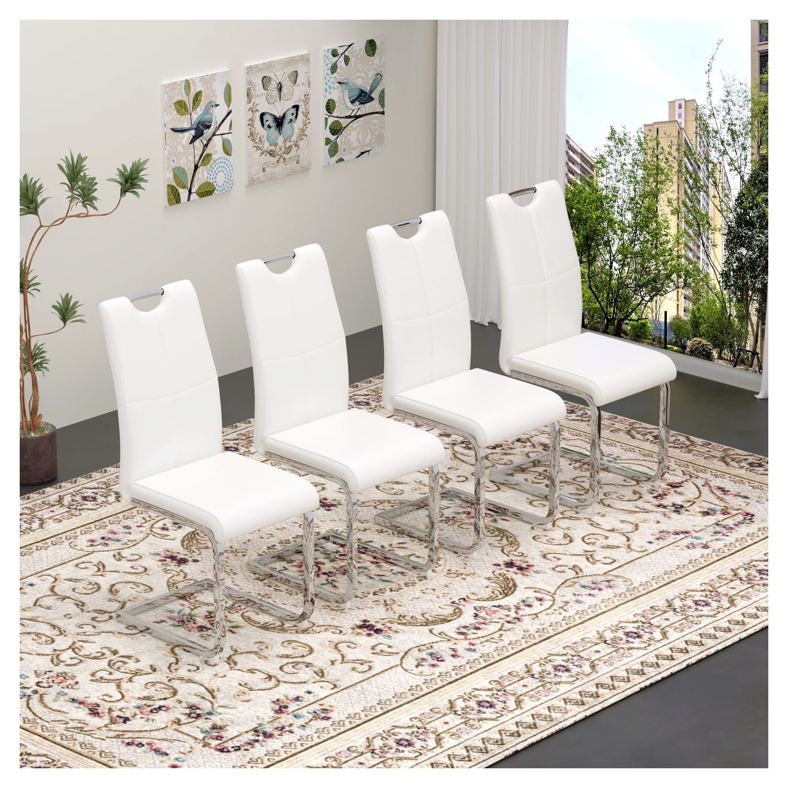 Sumdeal Modern PU Dining Chairs Set of 4 with Silver Legs for Apartments and Kitchens - Walmart image White