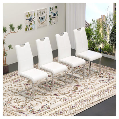 Sumdeal Modern PU Dining Chairs Set of 4 with Silver Legs for Apartments and Kitchens - Walmart image White