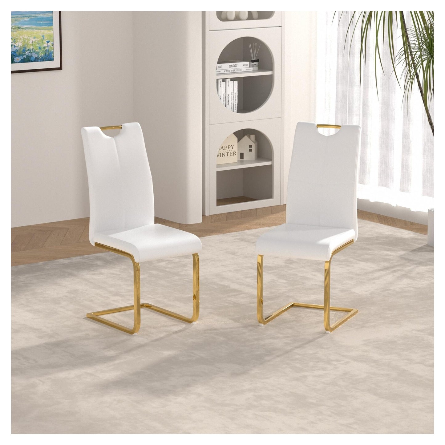 Sumdeal Modern PU Dining Chairs Set of 2 with Gold Legs for Compact Dining Rooms - Walmart image White