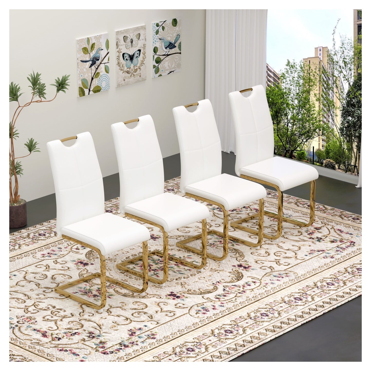 Sumdeal Modern PU Dining Chairs Set of 4 with Gold Legs for Stylish Dining Areas - Walmart image White