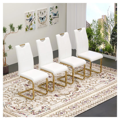 Sumdeal Modern PU Dining Chairs Set of 4 with Gold Legs for Stylish Dining Areas - Walmart image White