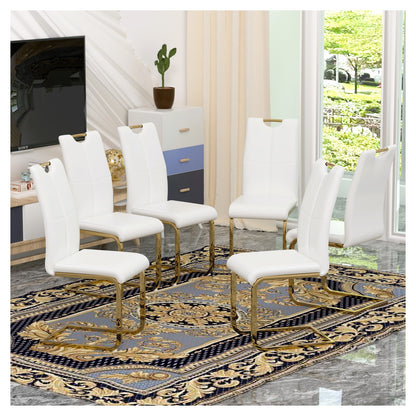 Sumdeal Modern PU Dining Chairs Set of 6 with Gold Legs for Open Dining Rooms - Walmart image White