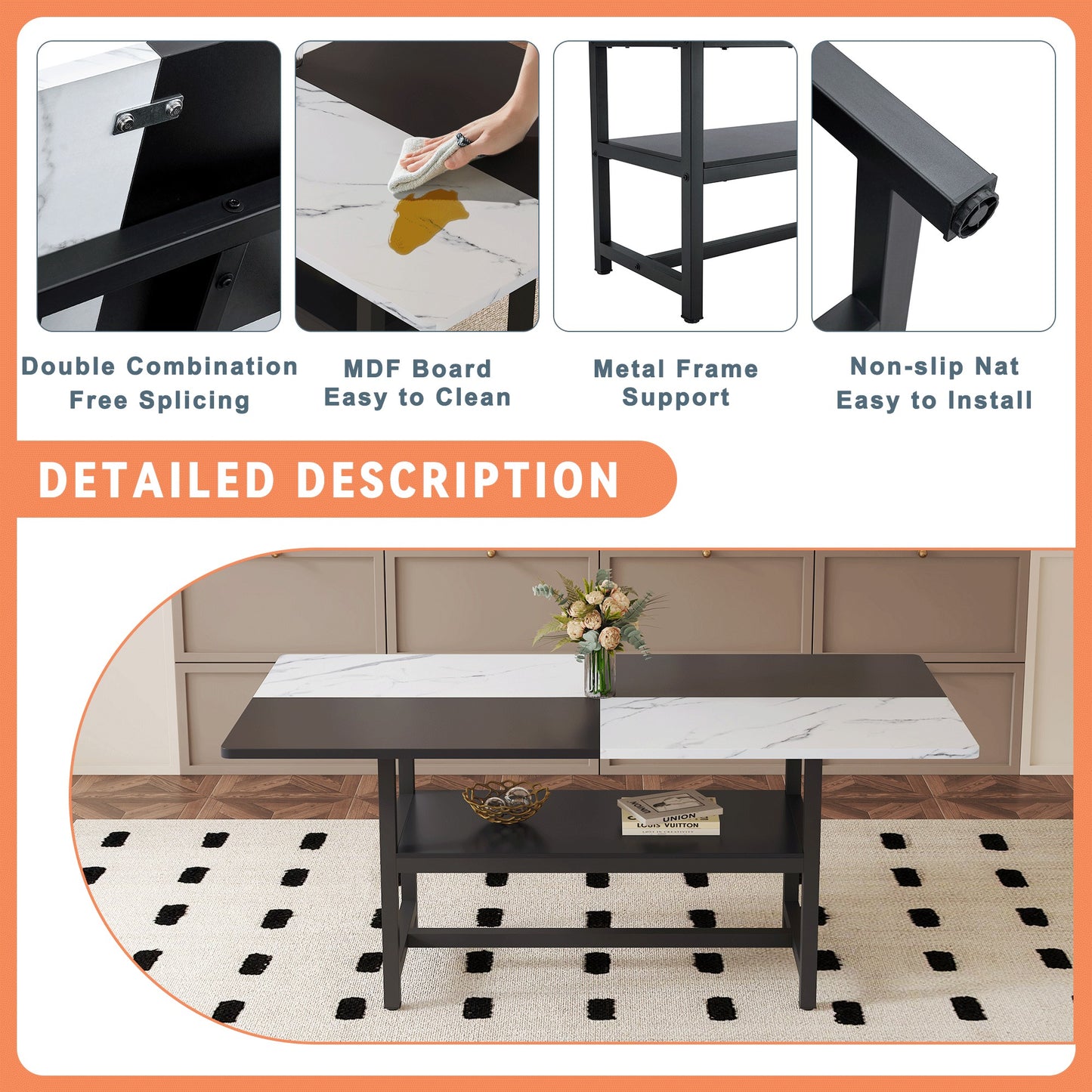 Sumdeal Rectangular Wood-Look Dining Table for Modern Dining Rooms - detail image 3