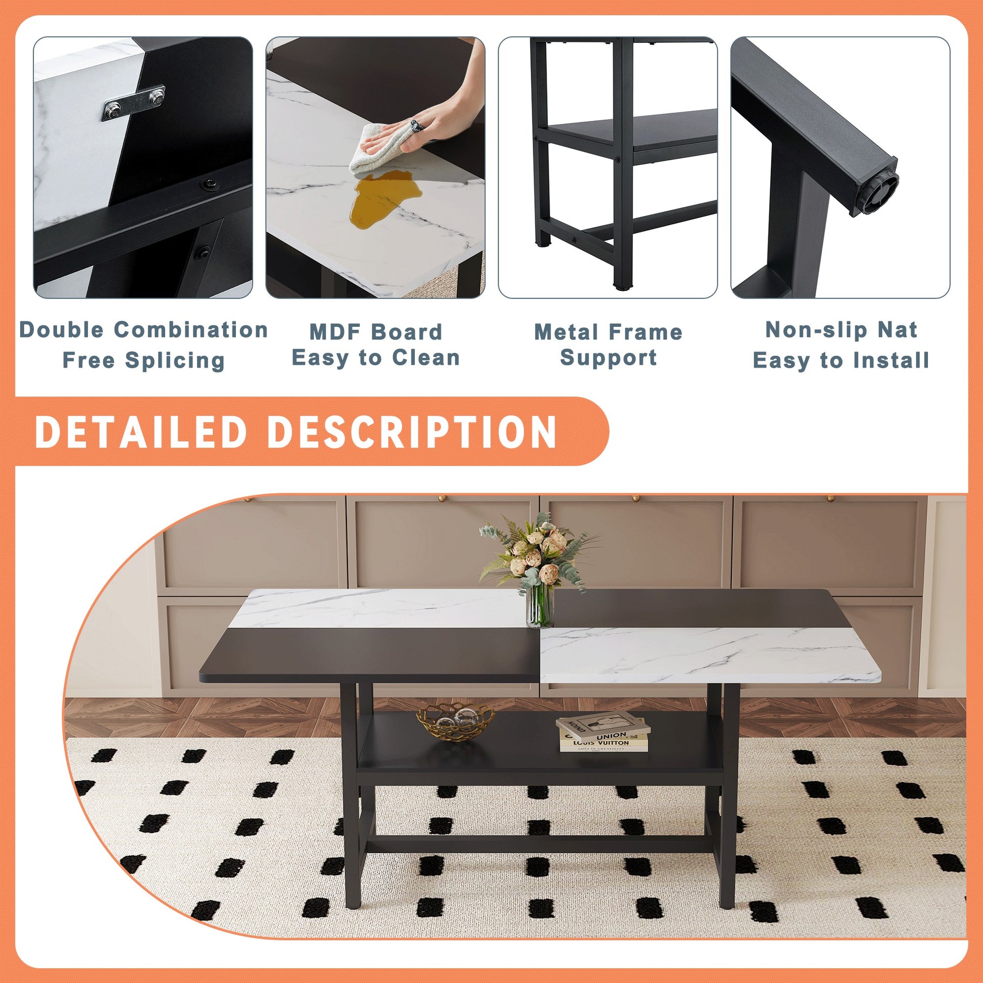 Sumdeal Rectangular Wood-Look Dining Table for Modern Dining Rooms - detail image 3