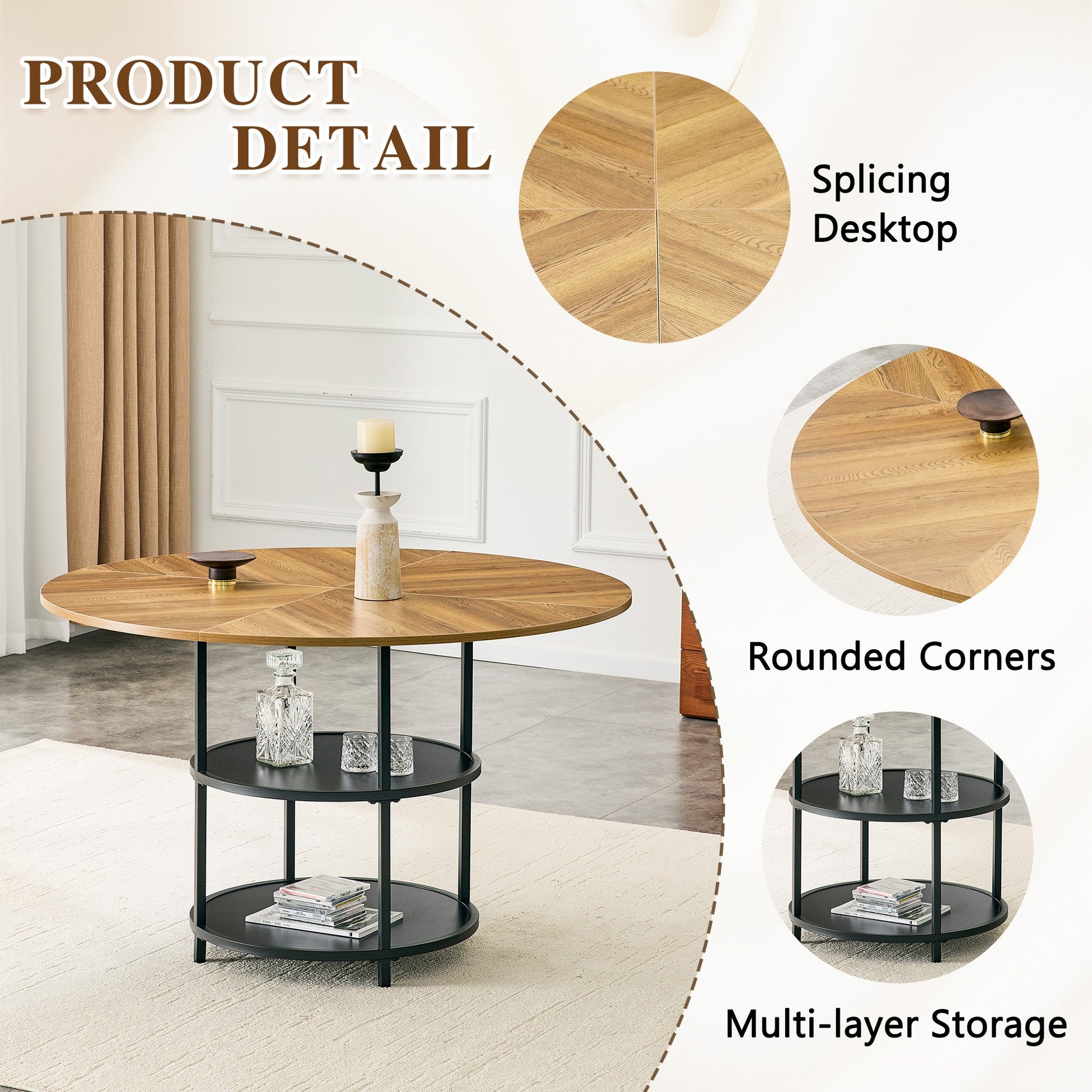 Sumdeal Round Wood-Look Dining Table for Apartments and Kitchens - detail image 3