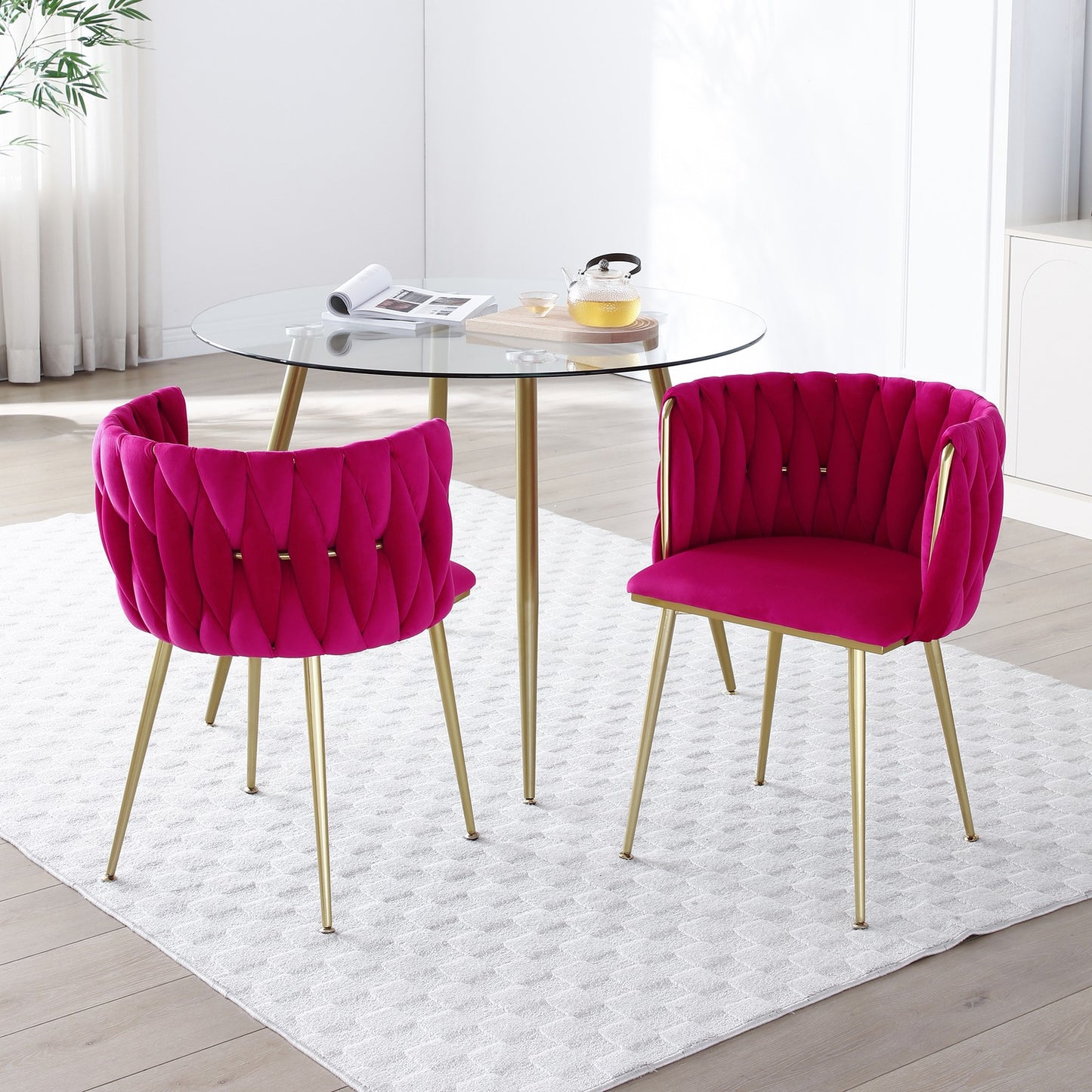 Sumdeal Rose Red Velvet Dining Chairs Set of 2 with Gold Legs - product image 3