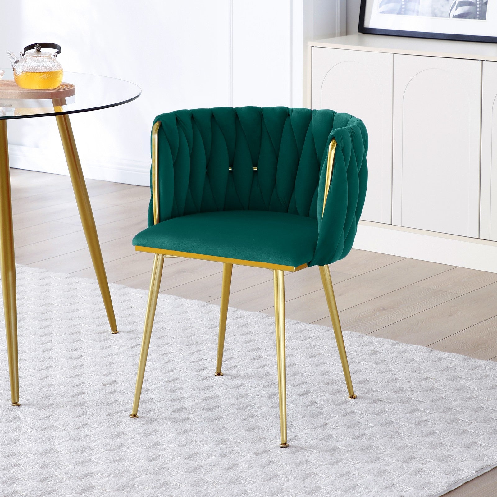 Sumdeal Green Velvet Dining Chairs Set of 2 with Gold Legs - product image 3