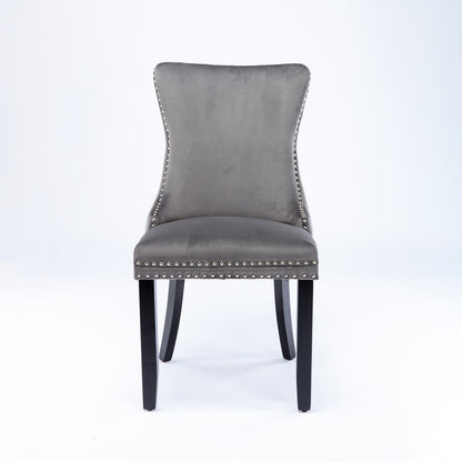 Sumdeal Gray Velvet Dining Chairs Set of 2 with Wood Legs - product image 3