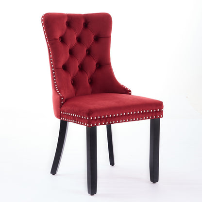 Sumdeal Burgundy Velvet Dining Chairs Set of 2 with Wood Legs - product image 3