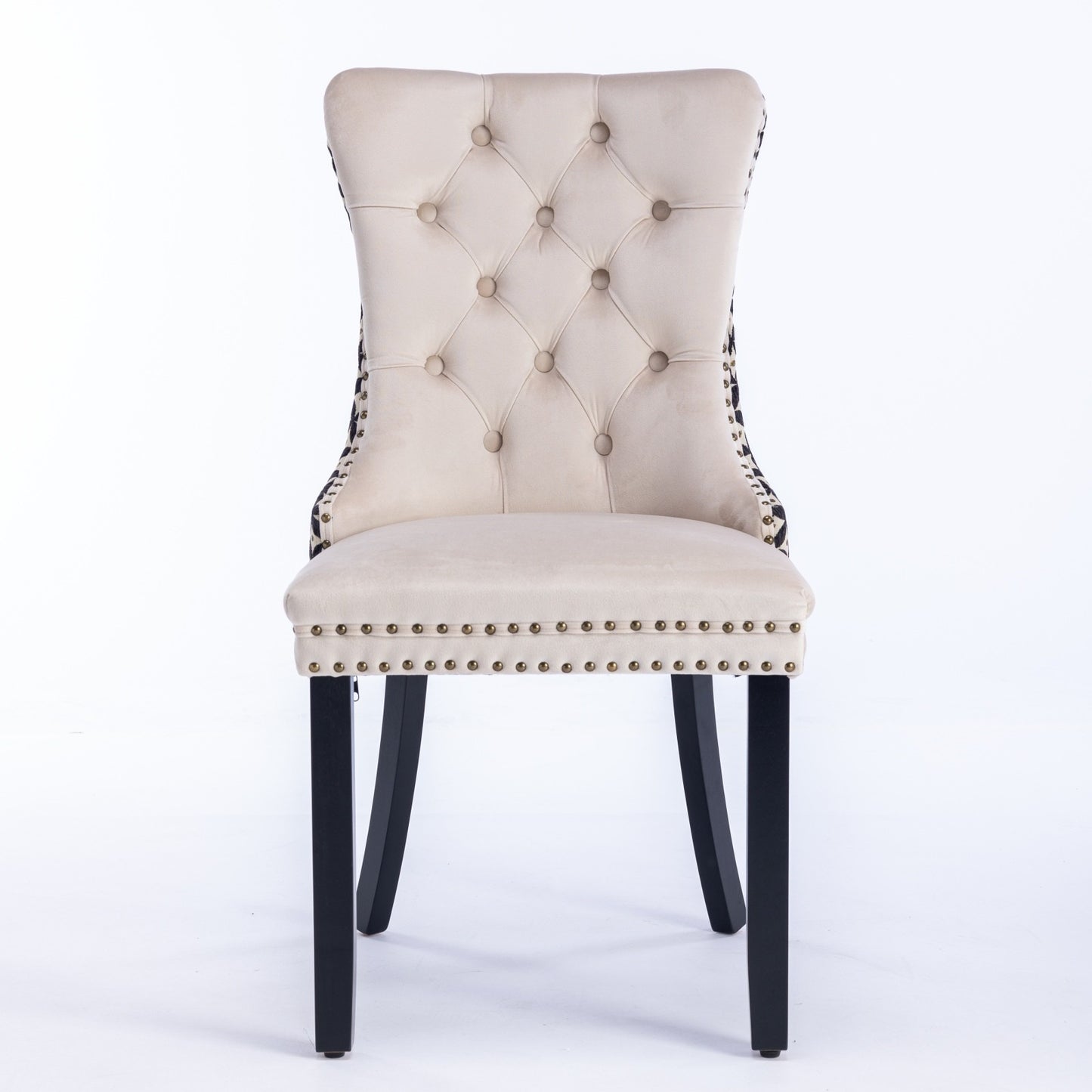 Sumdeal Beige Velvet Dining Chairs Set of 2 with Wood Legs - product image 3