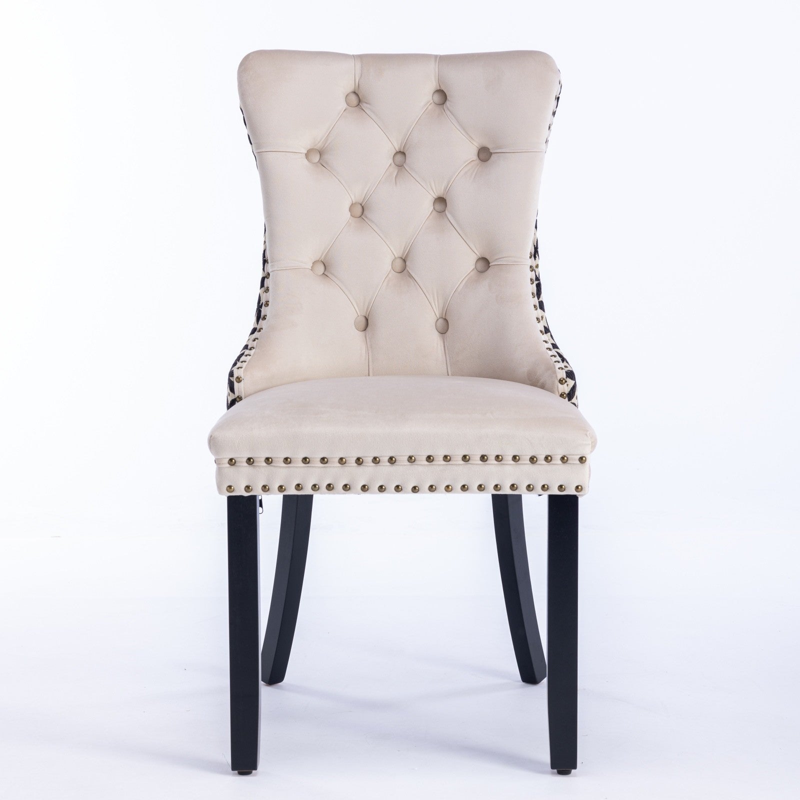 Sumdeal Beige Velvet Dining Chairs Set of 2 with Wood Legs - product image 3