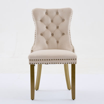 Sumdeal Beige Velvet Dining Chairs Set of 2 with Gold Legs - product image 3