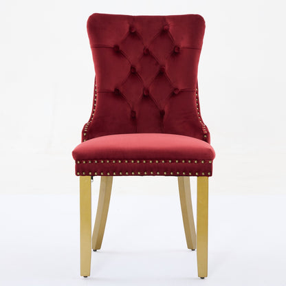Sumdeal WINE RED Velvet Dining Chairs Set of 2 with Gold Legs - product image 3