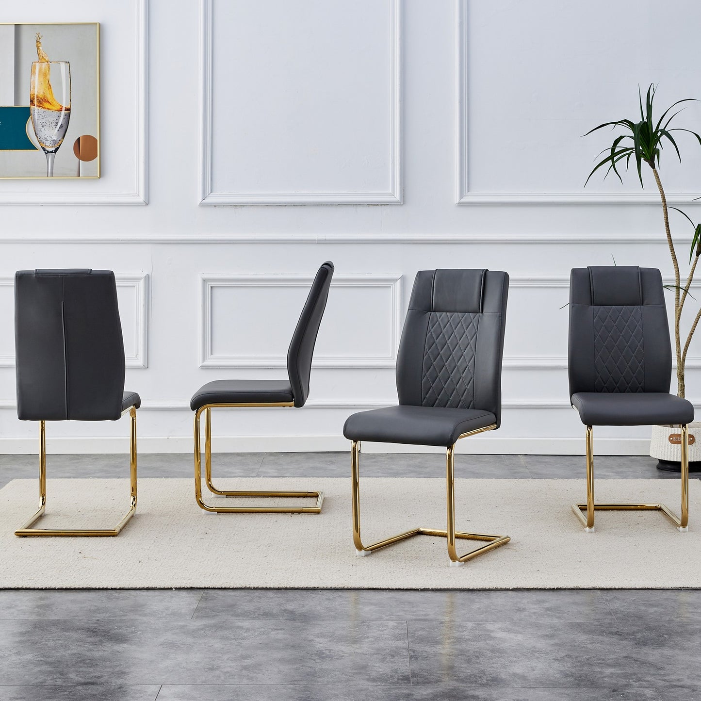 Sumdeal Gray PU Leather Dining Chairs Set of 4 with Gold Legs - product image 3