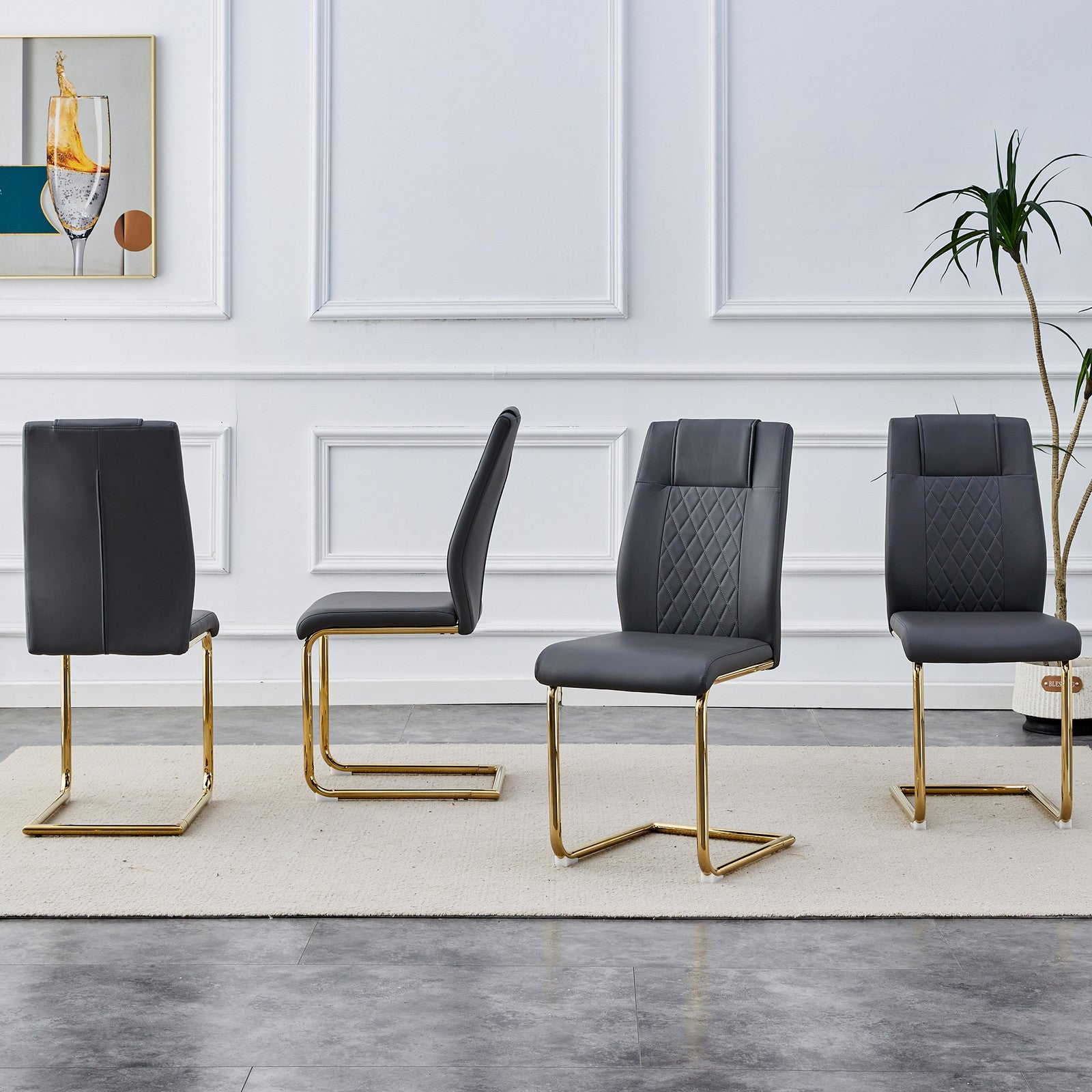 Sumdeal Gray PU Leather Dining Chairs Set of 4 with Gold Legs - product image 3