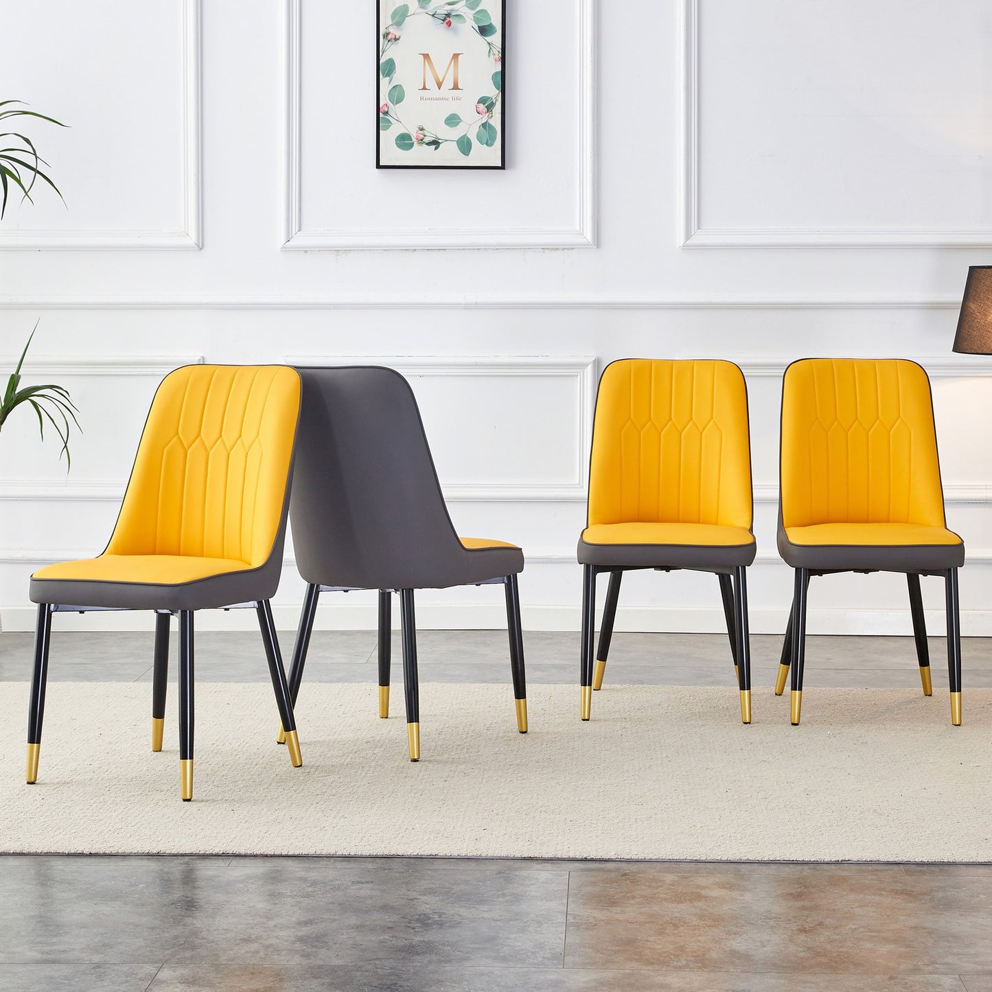 Sumdeal Yellow and Grey PU Leather Dining Chairs Set of 4 with Black Legs - product image 3