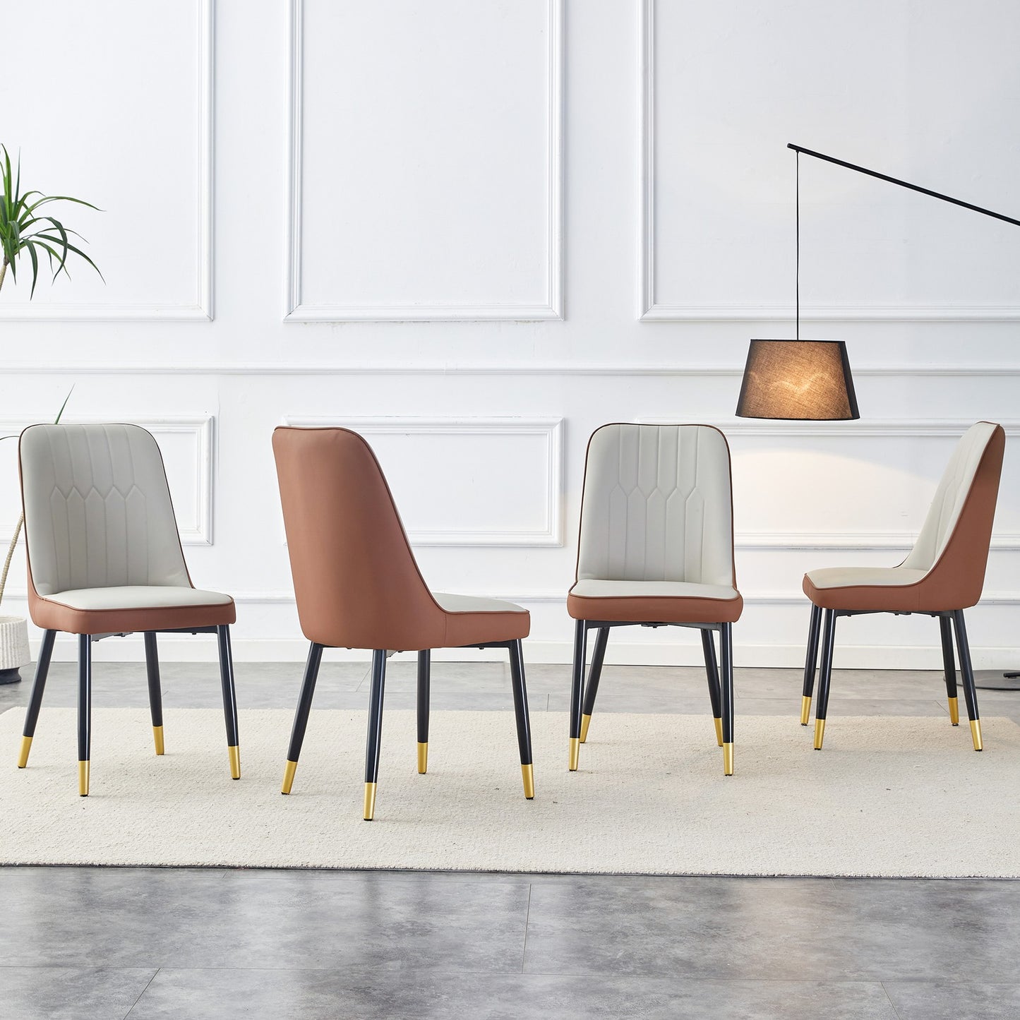 Sumdeal Brown and Light Gray PU Leather Dining Chairs Set of 4 with Black Legs - product image 3
