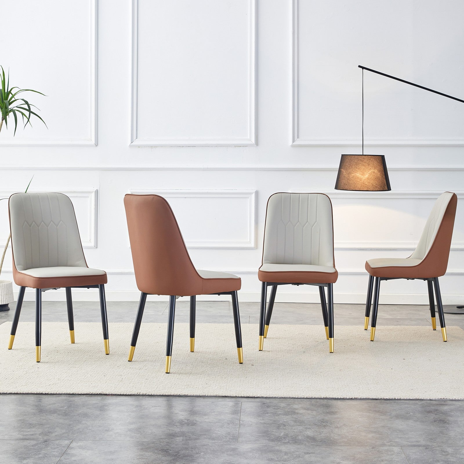 Sumdeal Brown and Light Gray PU Leather Dining Chairs Set of 4 with Black Legs - product image 3