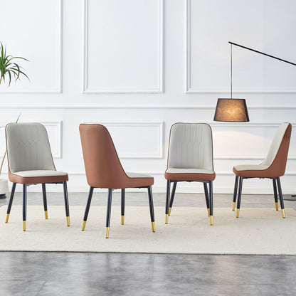 Sumdeal Brown and Light Gray PU Leather Dining Chairs Set of 4 with Black Legs - product image 3