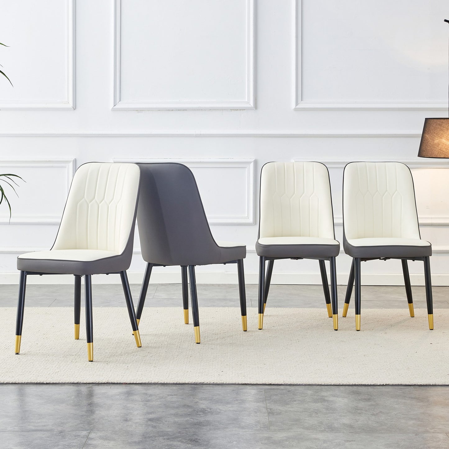 Sumdeal White and gray PU Leather Dining Chairs Set of 4 with Black Legs - product image 3