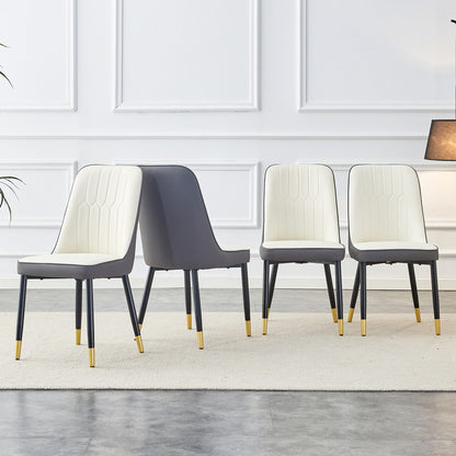 Sumdeal White and gray PU Leather Dining Chairs Set of 4 with Black Legs - product image 3
