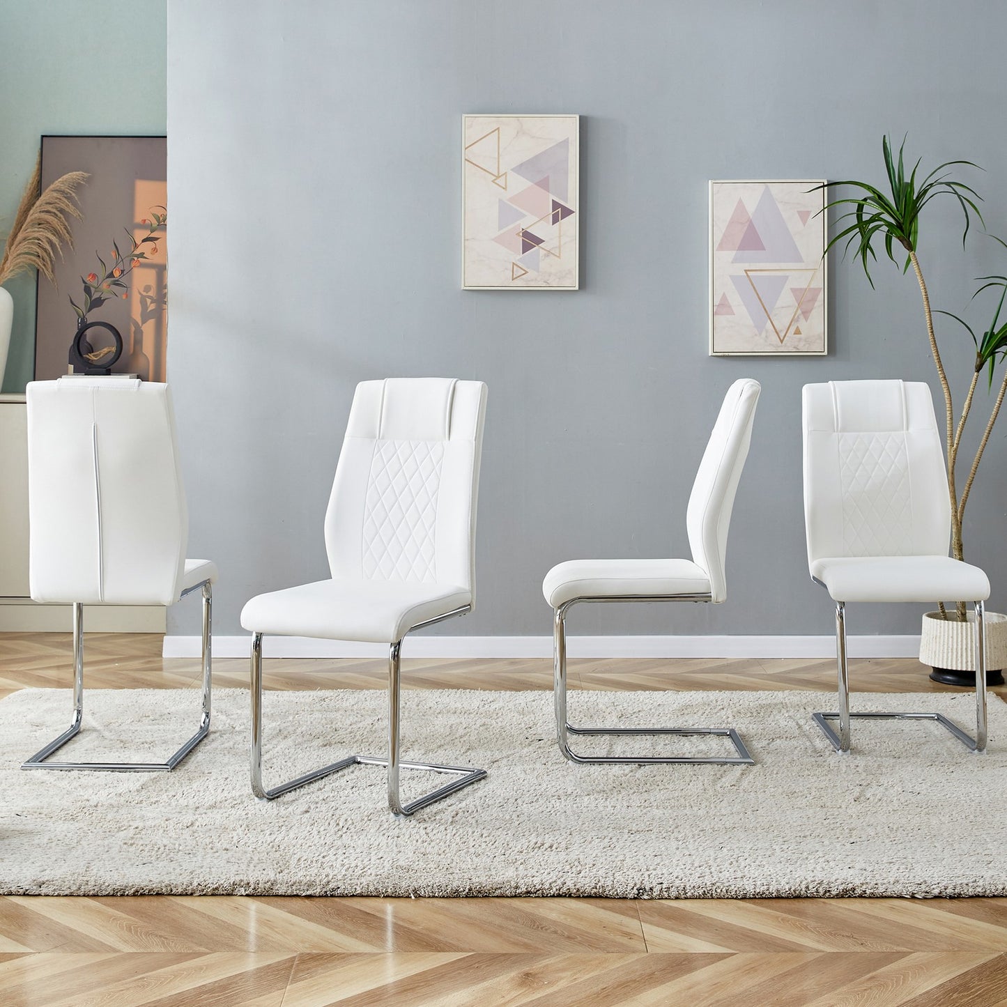 Sumdeal White PU Leather Dining Chairs Set of 4 with Modern Legs - product image 3