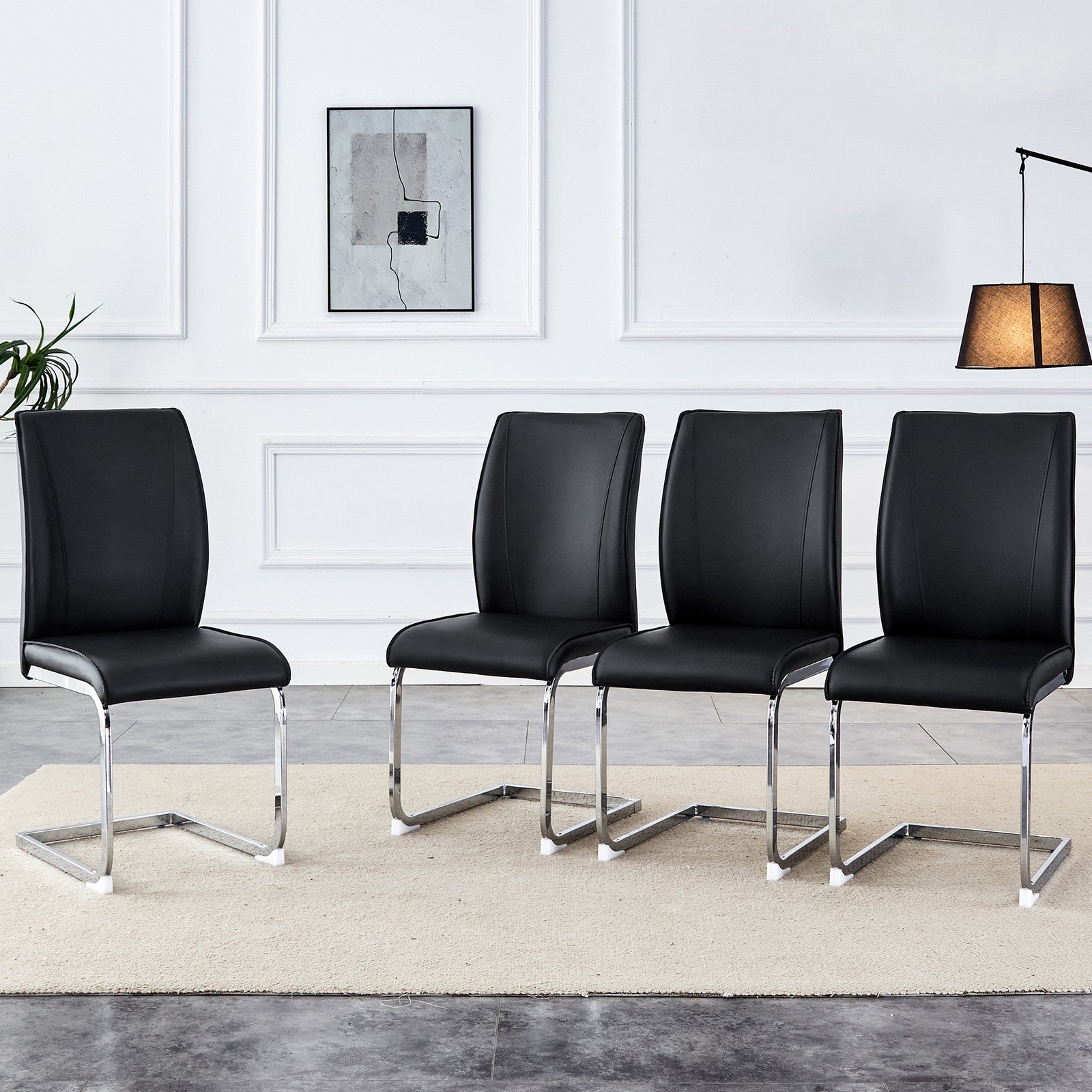 Sumdeal Black and Silver PU Leather Dining Chairs Set of 4 with Silver Legs - product image 3