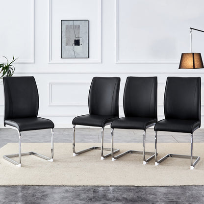 Sumdeal Black and Silver PU Leather Dining Chairs Set of 4 with Silver Legs - product image 3