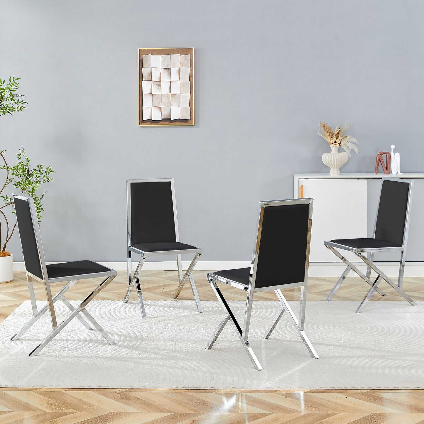 Sumdeal Black and Silver PU Leather Dining Chairs Set of 4 with Silver Legs - product image 3