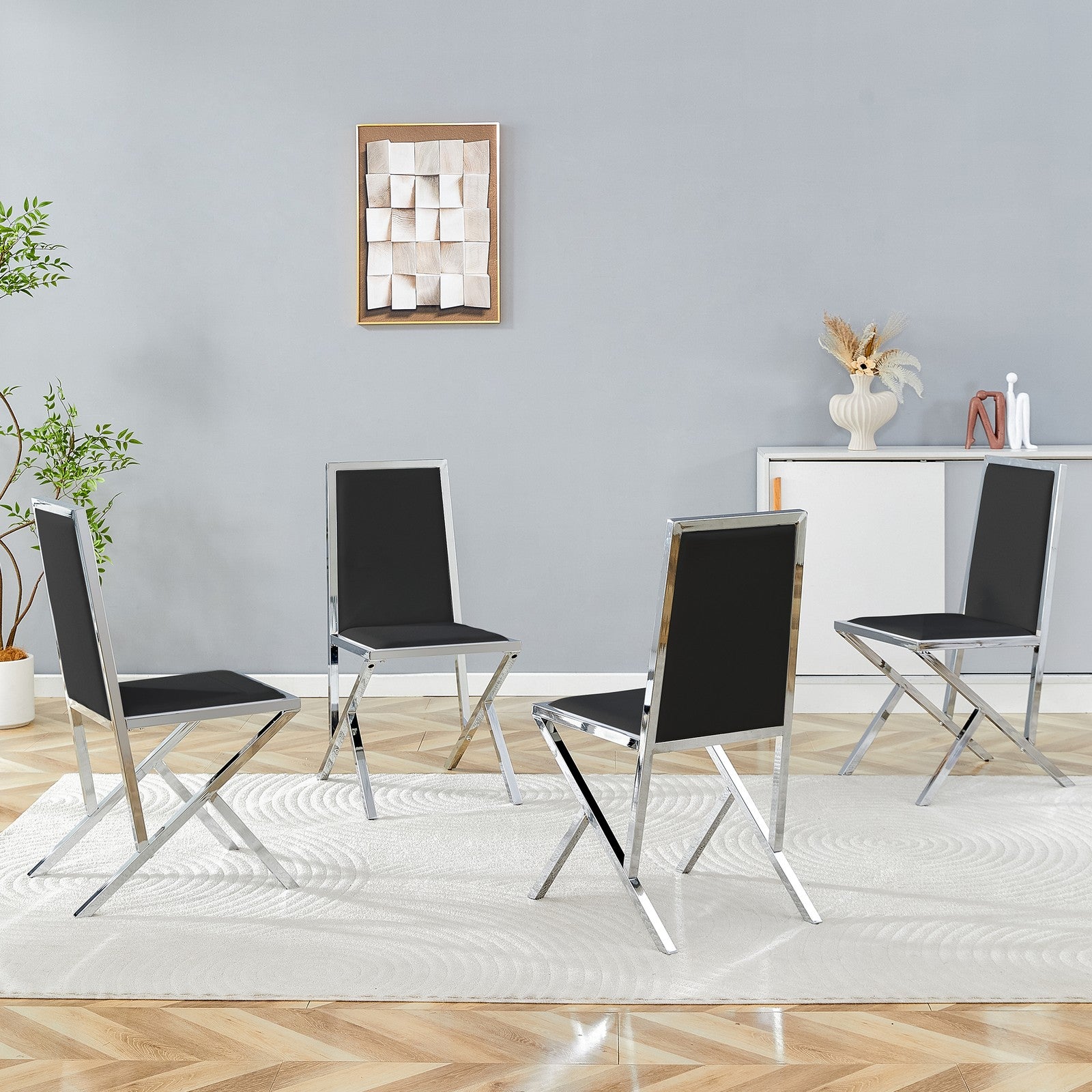 Sumdeal Black and Silver PU Leather Dining Chairs Set of 4 with Silver Legs - product image 3