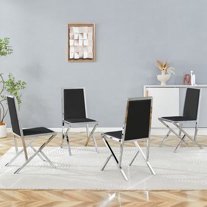 Sumdeal Black and Silver PU Leather Dining Chairs Set of 4 with Silver Legs - product image 3
