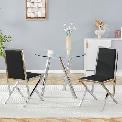 Sumdeal Black and Silver PU Leather Dining Chairs Set of 2 with Silver Legs - product image 3