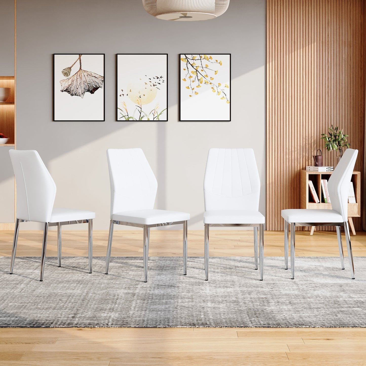 Sumdeal White and Silver PU Leather Dining Chairs Set of 4 with Silver Legs - product image 3