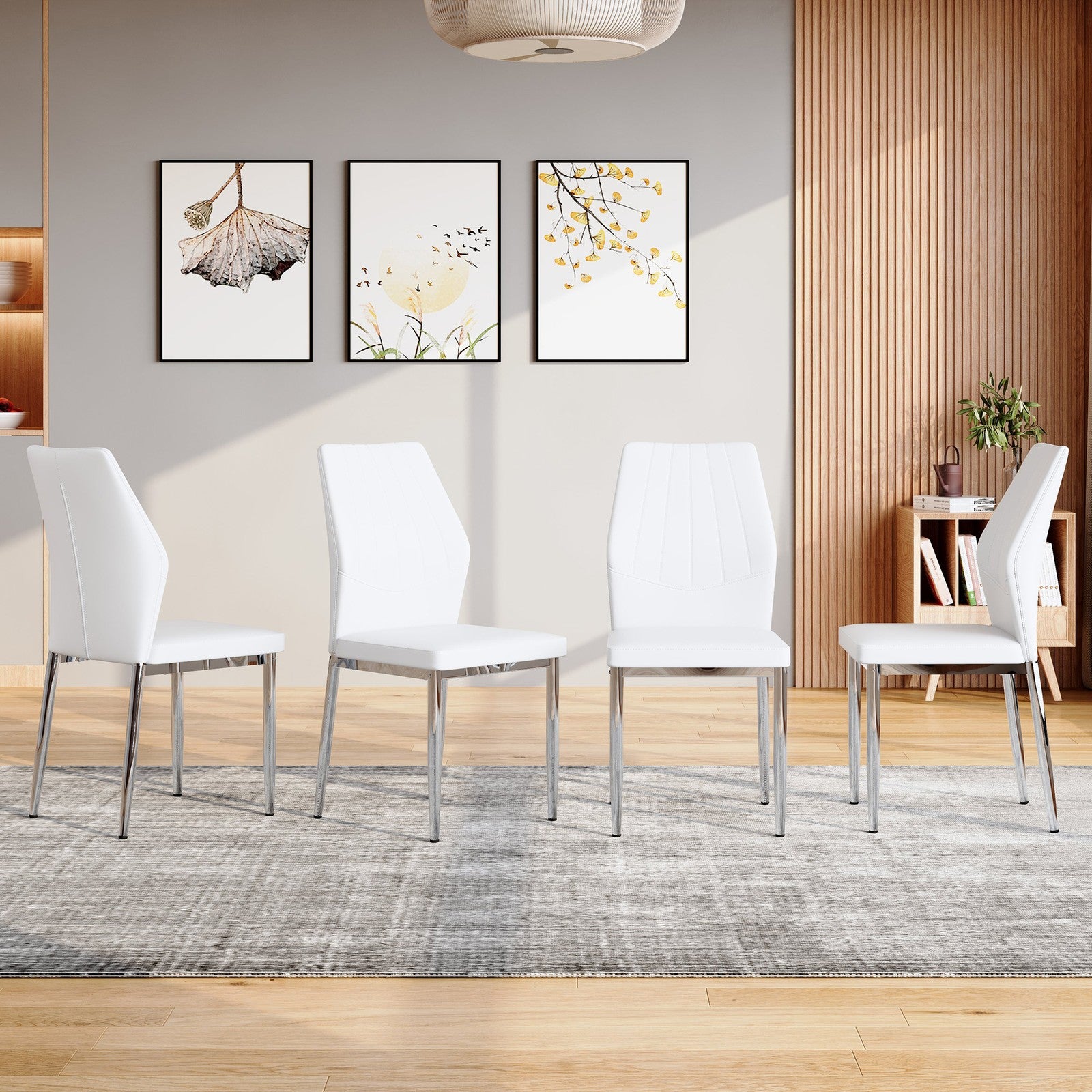Sumdeal White and Silver PU Leather Dining Chairs Set of 4 with Silver Legs - product image 3