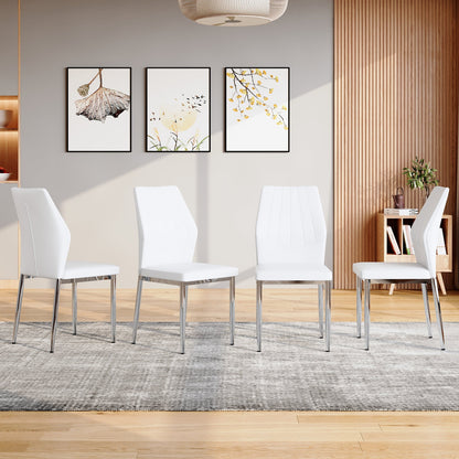 Sumdeal White and Silver PU Leather Dining Chairs Set of 4 with Silver Legs - product image 3